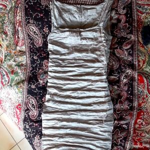 Lanvin Metallic Silk 2011 Runway Fashion Design Slinky Cream Dress. Size 40